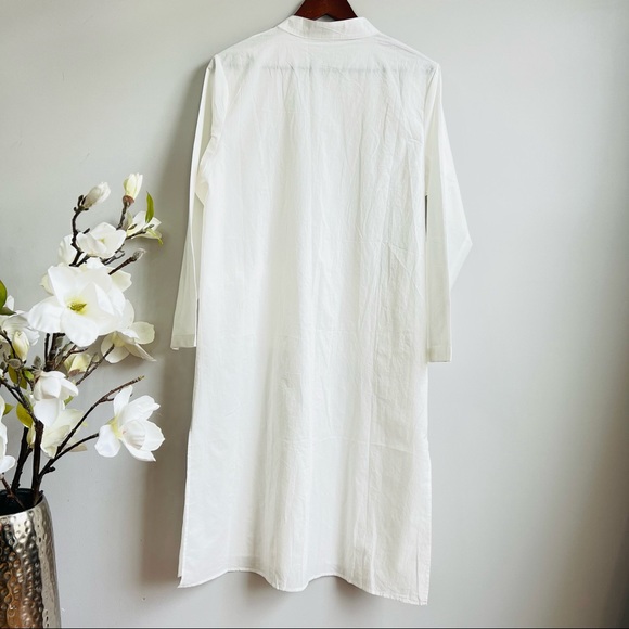 Eileen Fisher white longline mandarin collar cotton tunic - Picture 3 of 6